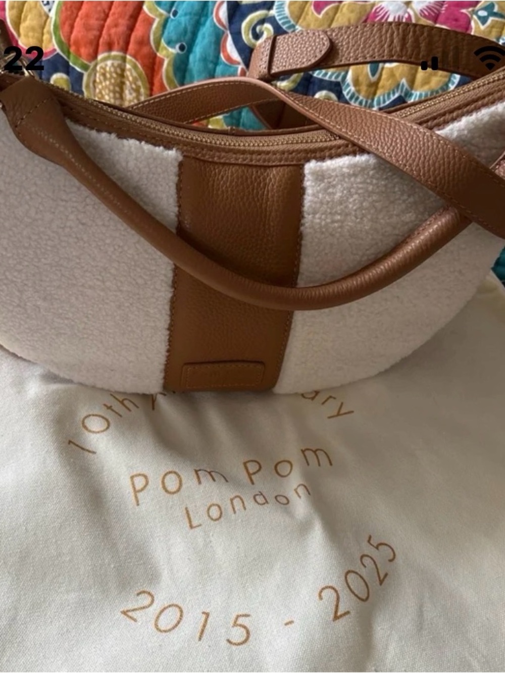 Pom Pom London Tan & Cream Shearling Shoulder Bag
